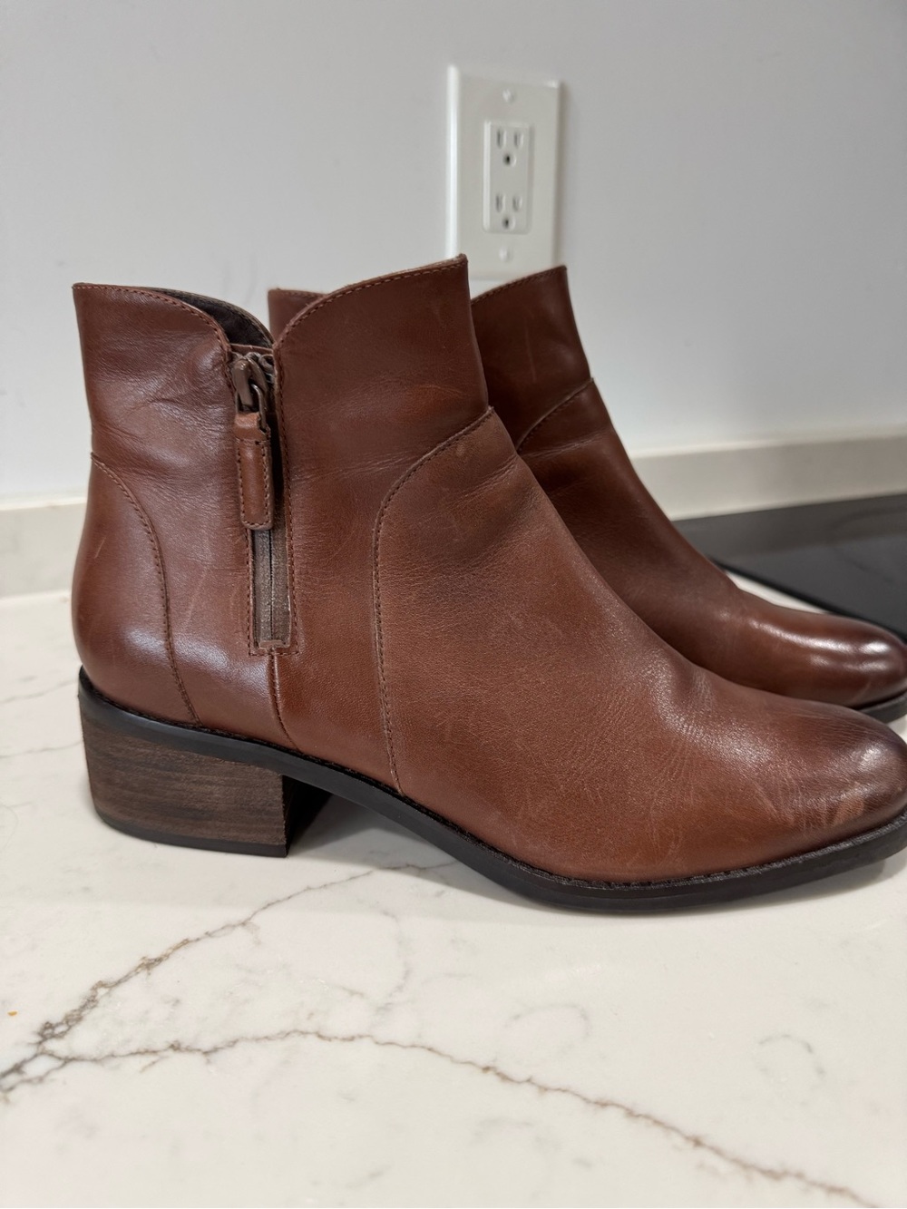 Cole Haan Brown Leather Side-Zip Ankle Booties
